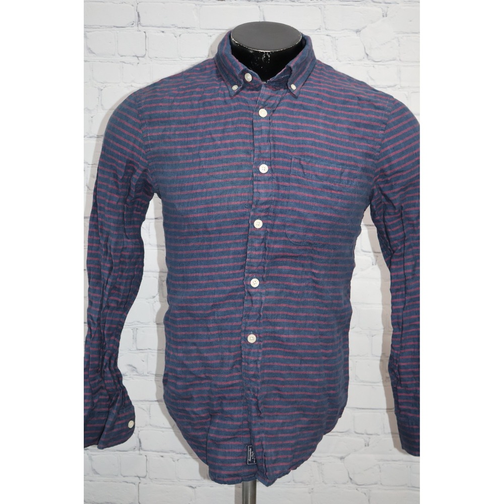 Abercrombie & Fitch Button Down Dress Shirt Mens Small Blue Pink 100% Linen